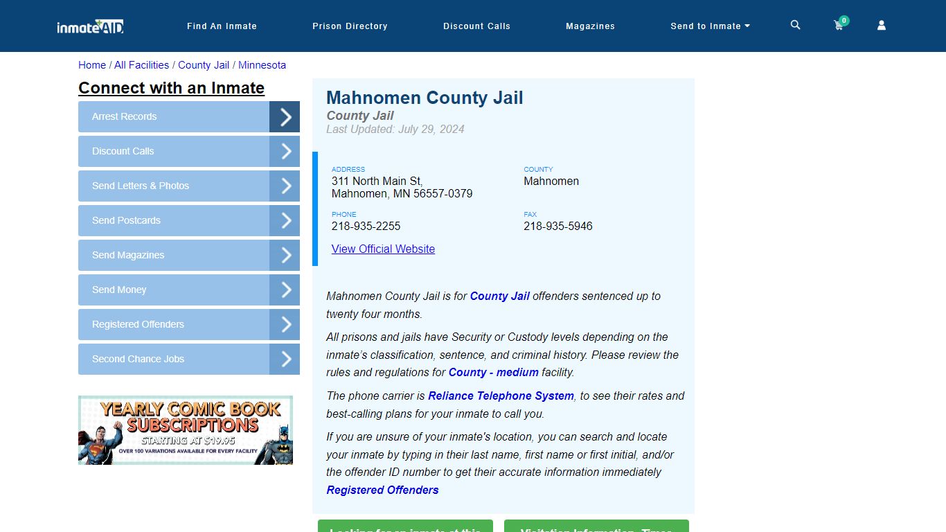 Mahnomen County Jail - Inmate Locator